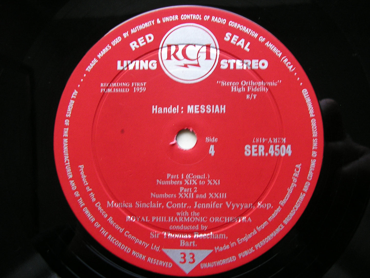 HANDEL: MESSIAH VYVYAN / SINCLAIR / VICKERS / TOZZI / ROYAL PHILHARMONIC / BEECHAM LDS 6409