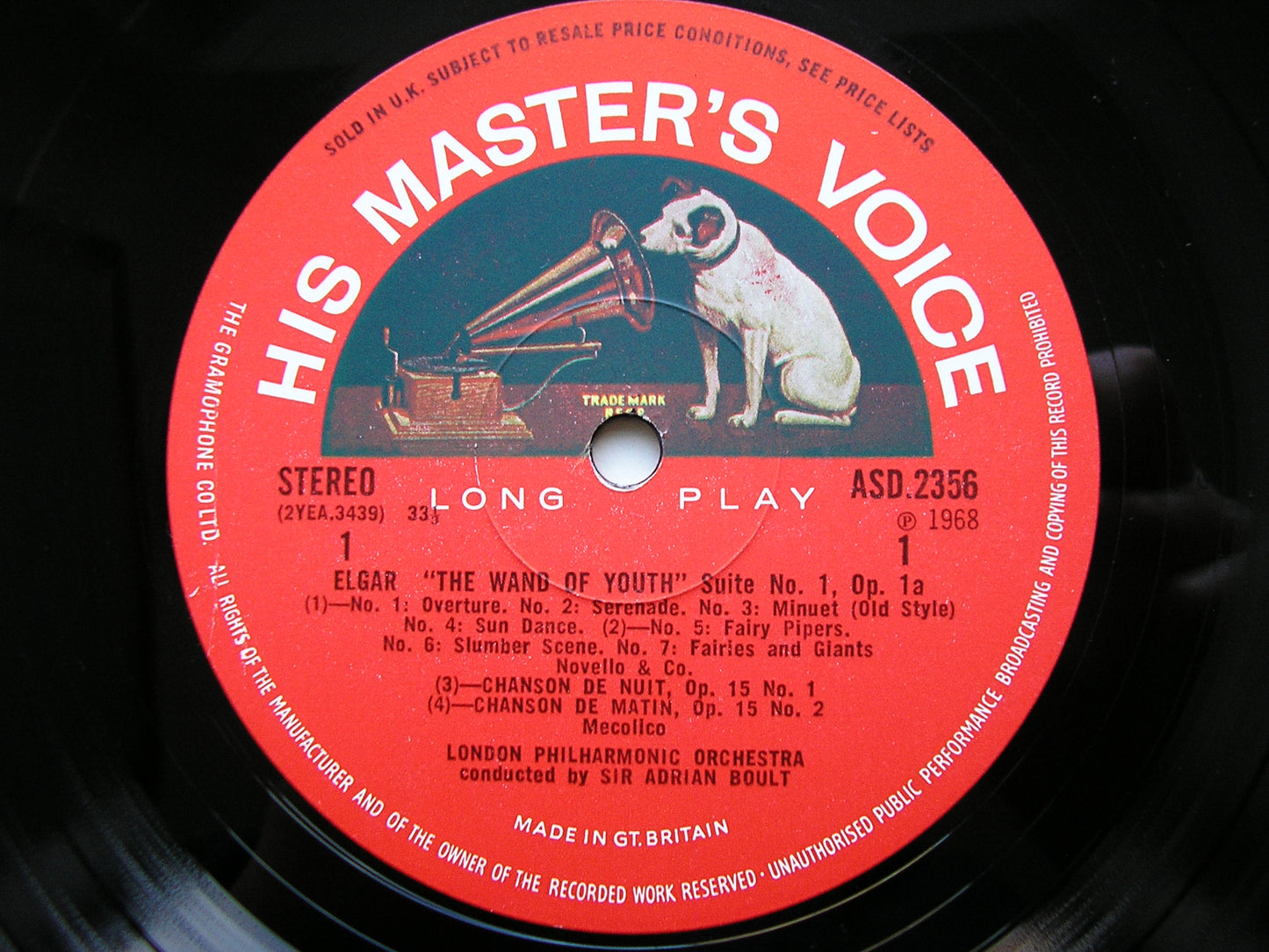 ELGAR: THE WAND OF YOUTH / CHANSON DE MATIN / CHANSON DE NUIT / 3 BAVARIAN DANCES BOULT / LONDON PHILHARMONIC ASD 2356