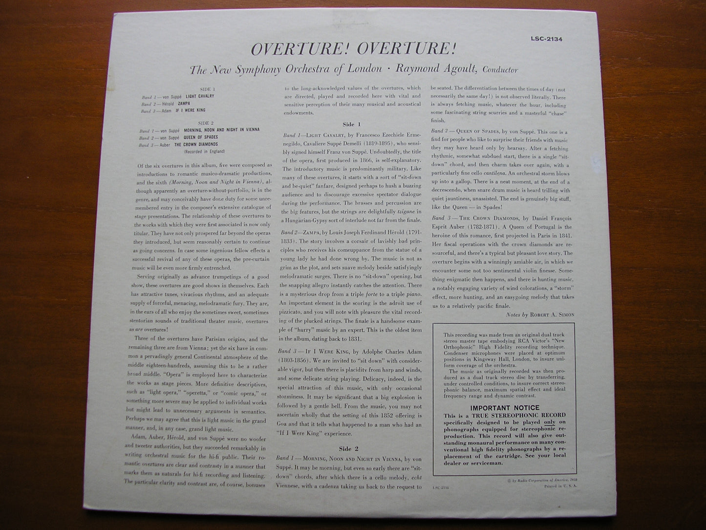 OVERTURE! ADAM / AUBER / HEROLD / SUPPE RAYMOND AGOULT / NEW SYMPHONY ORCHESTRA LSC 2134