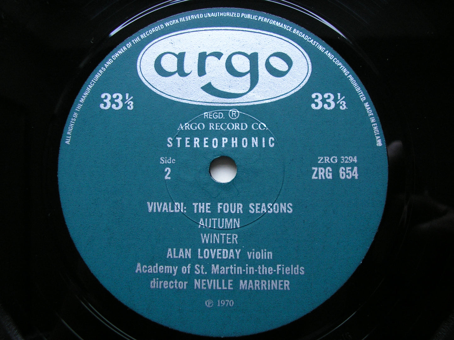 VIVALDI: THE FOUR SEASONS LOVEDAY / ASMIF / MARRINER ZRG 654