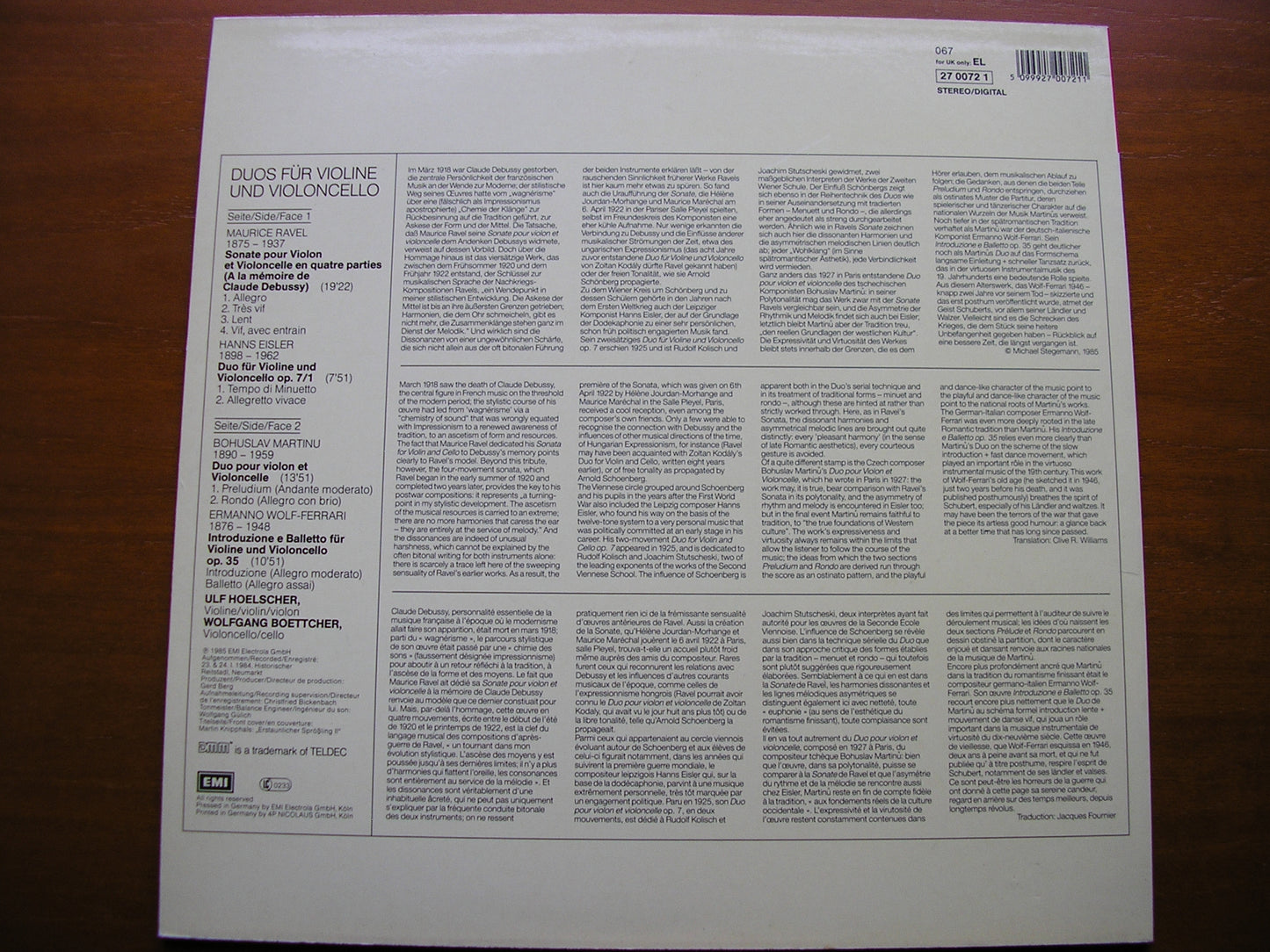 DUOS FOR VIOLIN & CELLO: RAVEL / EISLER / MARTINU / WOLF-FERRARI    HOELSCHER / BOETTCHER