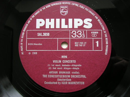 BERG & STRAVINSKY: VIOLIN CONCERTOS     GRUMIAUX / CONCERTGEBOUW / MARKEVITCH    SAL 3650