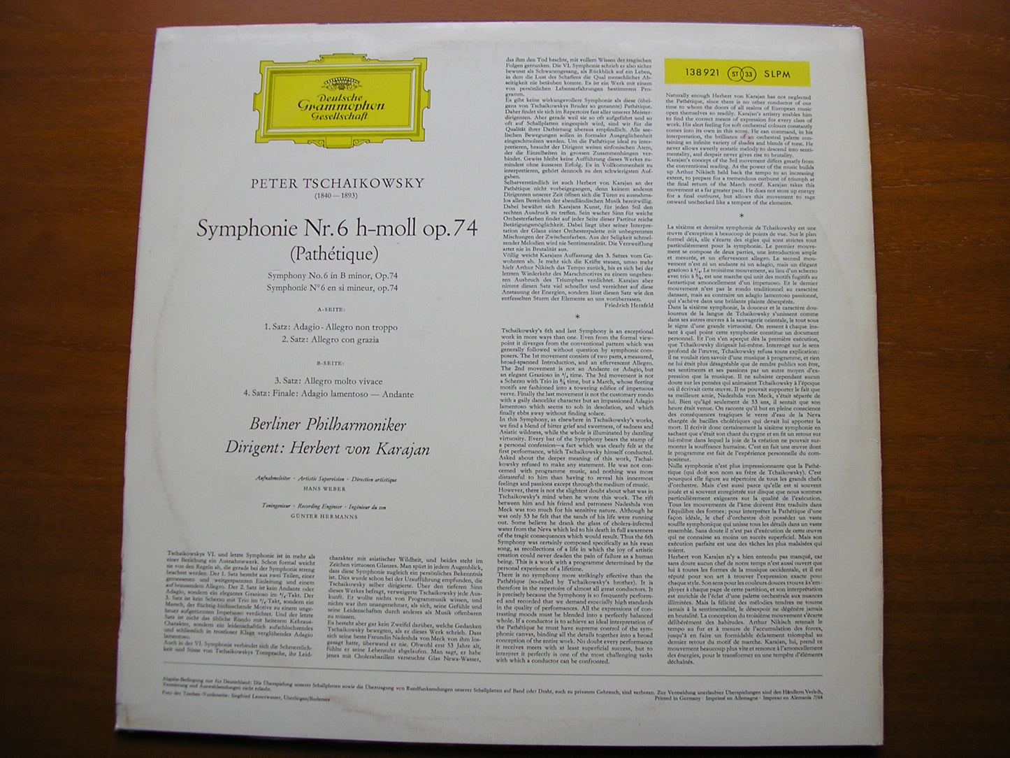 TCHAIKOVSKY: SYMPHONY No. 6 'Pathetique' KARAJAN / BERLIN PHILHARMONIC 138 921