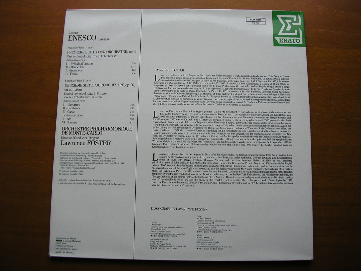 ENESCO: ORCHESTRAL SUITES Nos. 1 & 2    FOSTER / MONTE CARLO PHILHARMONIC   NUM 75118