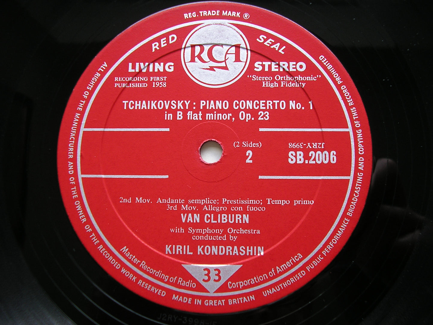 TCHAIKOVSKY: PIANO CONCERTO No. 1 VAN CLIBURN / RCA SYMPHONY ORCHESTRA / KONDRASHIN SB 2006