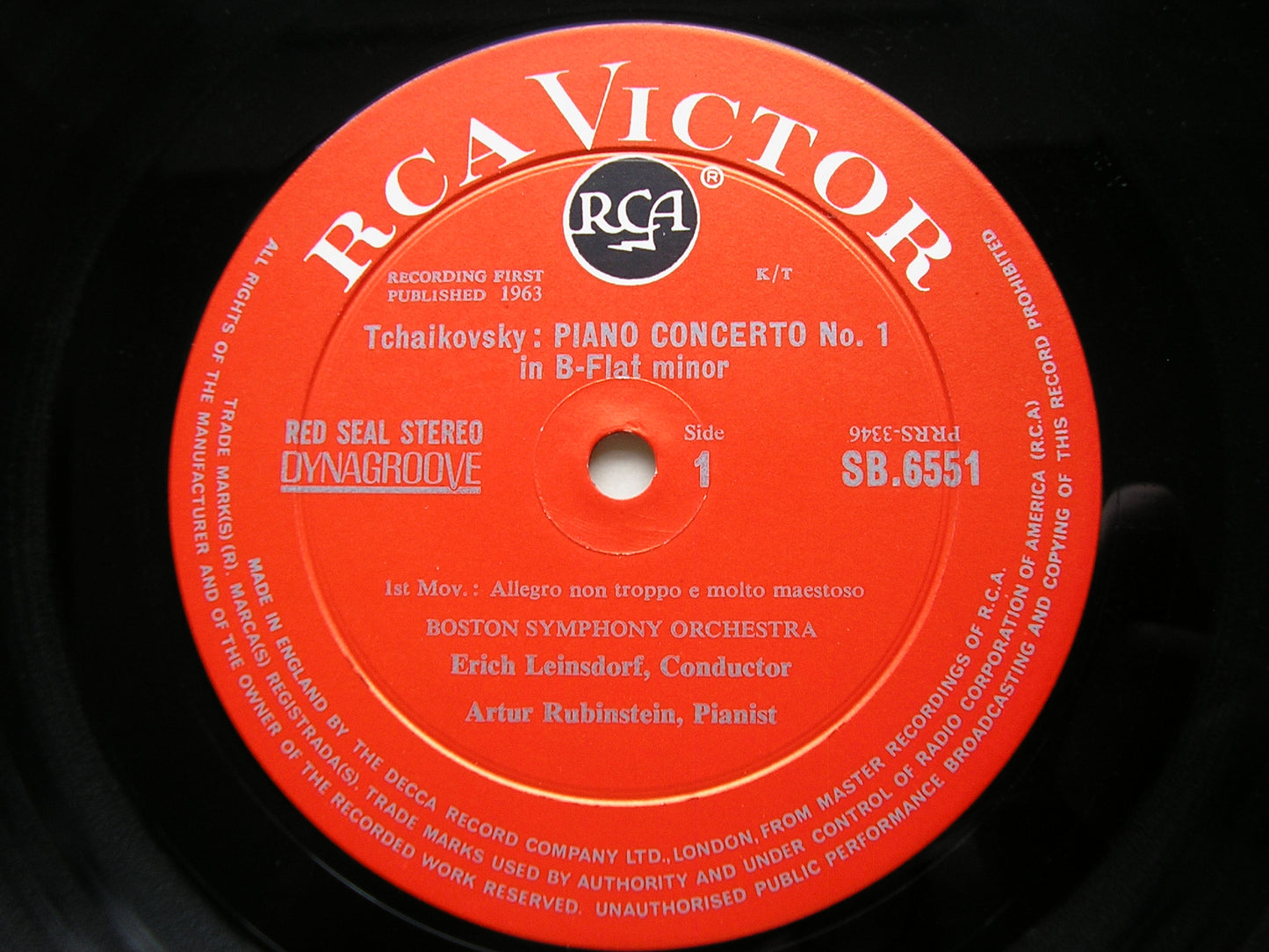 TCHAIKOVSKY: PIANO CONCERTO No. 1 RUBINSTEIN / BOSTON SYMPHONY / LEINSDORF SB 6551