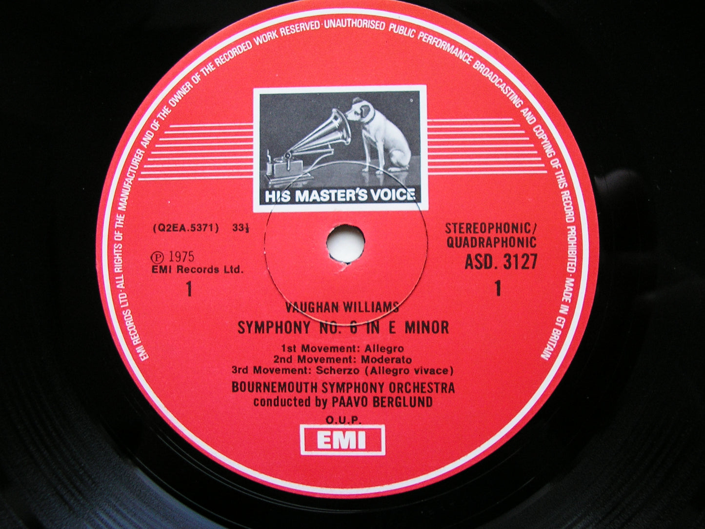 VAUGHAN WILLIAMS: SYMPHONY No. 6 / OBOE CONCERTO   WILLIAMS / BOURNEMOUTH SYMPHONY / BERGLUND   ASD 3127