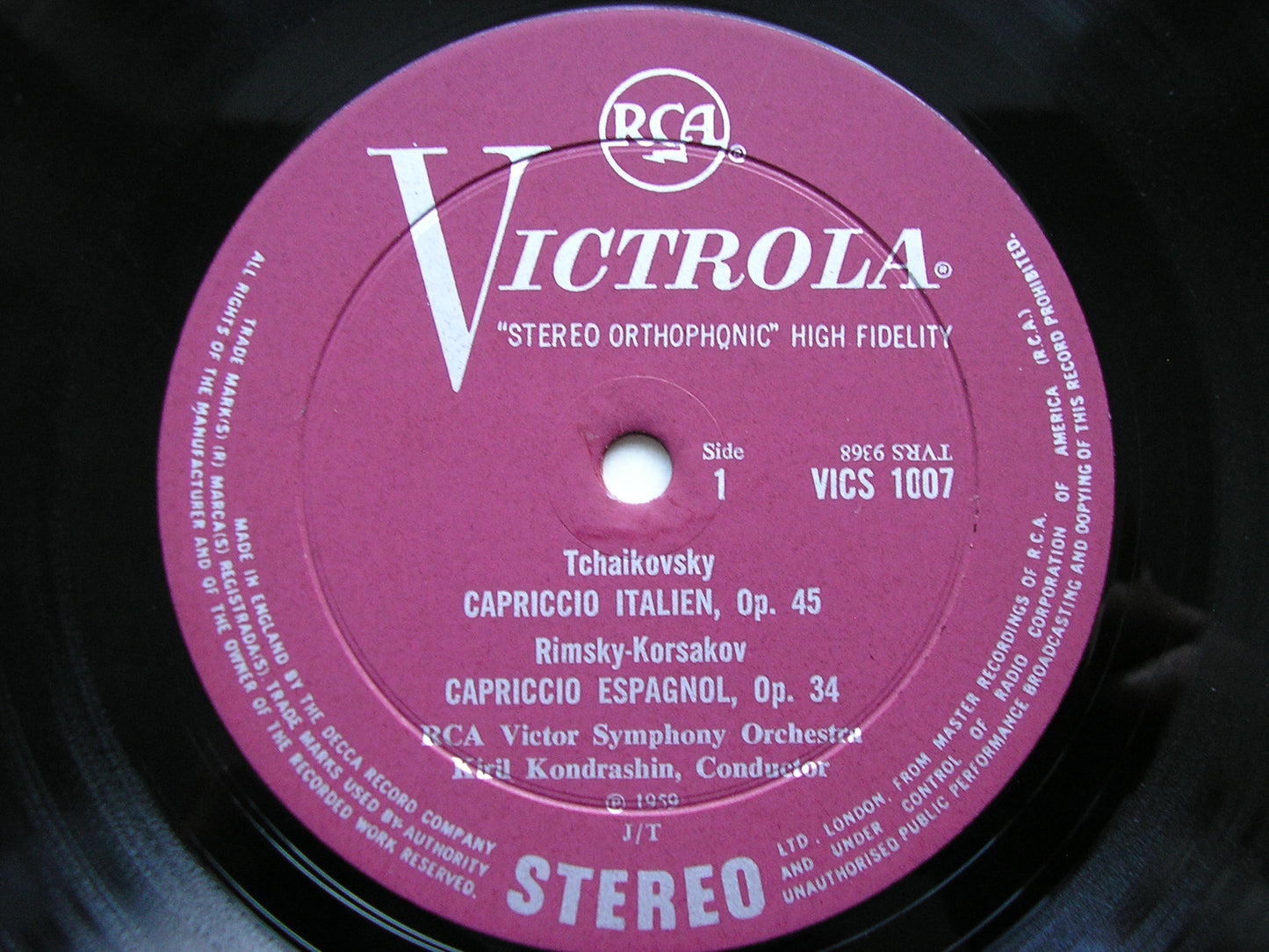 TCHAIKOVSKY: CAPRICCIO ITALIEN / RIMSKY-KORSAKOV: CAPRICCIO ESPAGNOL KONDRASHIN / RCA VICTOR SYMPHONY VICS 1007