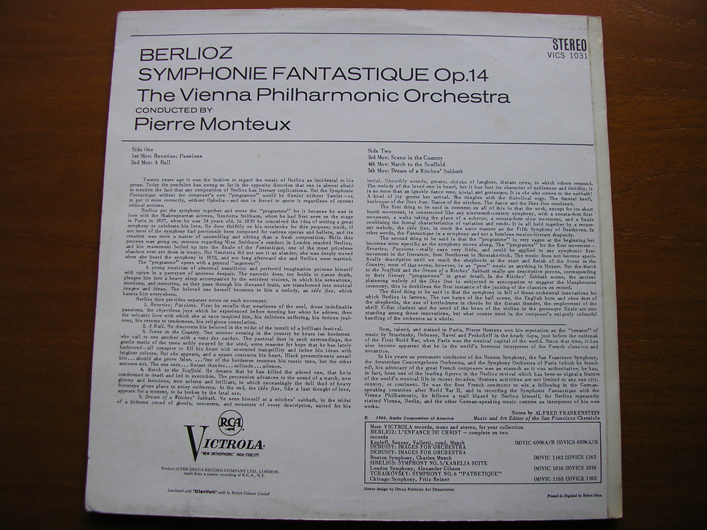 BERLIOZ: SYMPHONIE FANTASTIQUE    MONTEUX / VIENNA PHILHARMONIC    VICS 1031