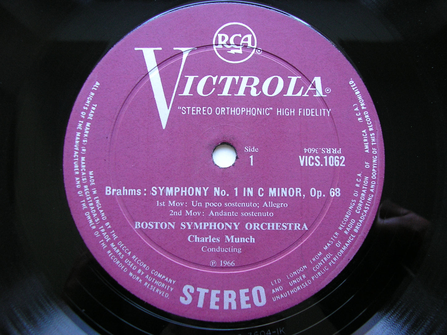 BRAHMS: SYMPHONY No. 1     MUNCH / BOSTON SYMPHONY    VICS 1062