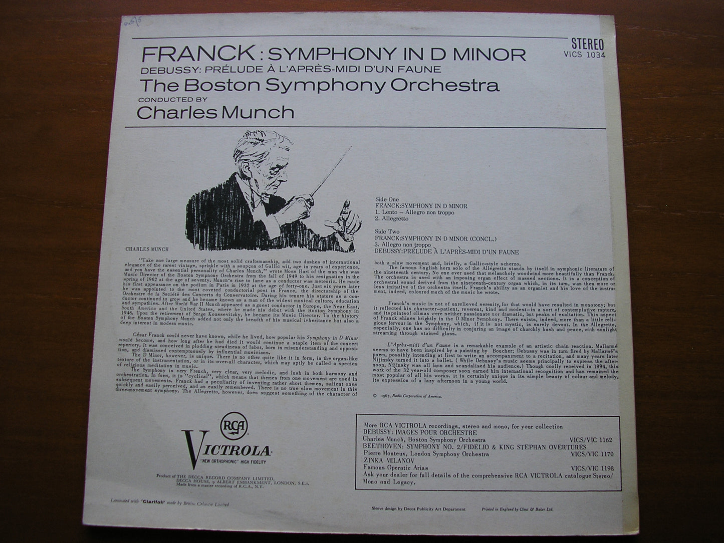 FRANCK: SYMPHONY in D / DEBUSSY: PRELUDE    MUNCH / BOSTON SYMPHONY   VICS 1034