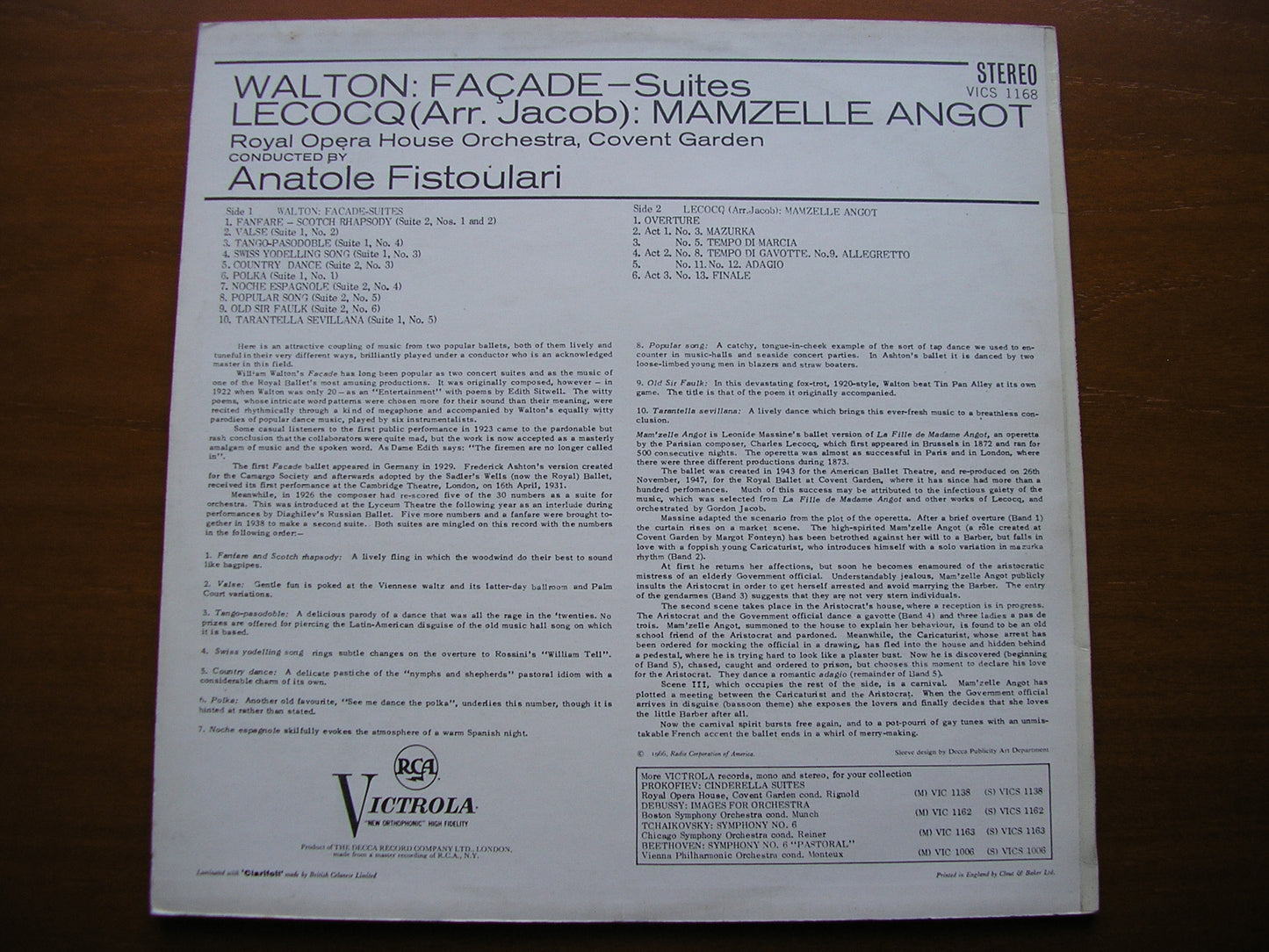 WALTON: FACADE Suites / LECOCQ: MAMZELLE ANGOT FISTOULARI / OROHCG VICS 1168