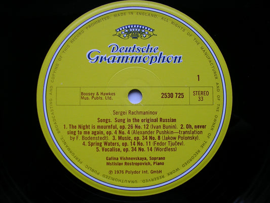 VISHNEVSKAYA SINGS RACHMANINOV & GLINKA SONGS    VISHNEVSKAYA / ROSTROPOVICH   2530 725