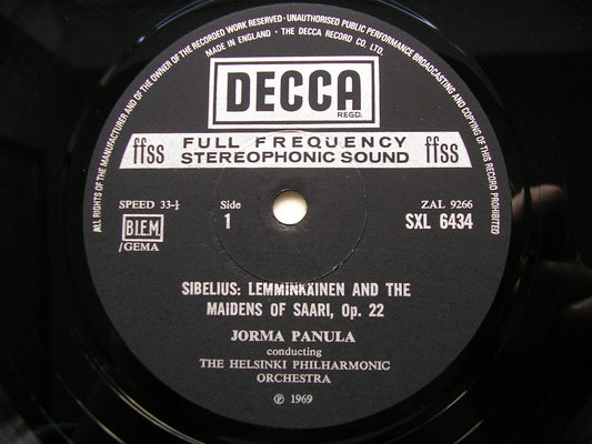 SIBELIUS: ORCHESTRAL WORKS / BERGMAN: AUBADE    PANULA / HELSINKI PHILHARMONIC ORCHESTRA   SXL 6434