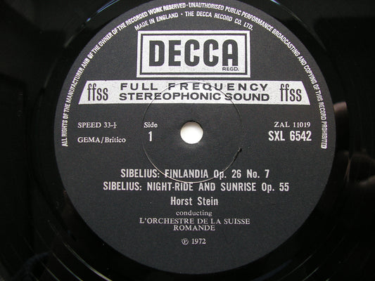 SIBELIUS: ORCHESTRAL WORKS    STEIN / SUISSE ROMANDE   SXL 6542