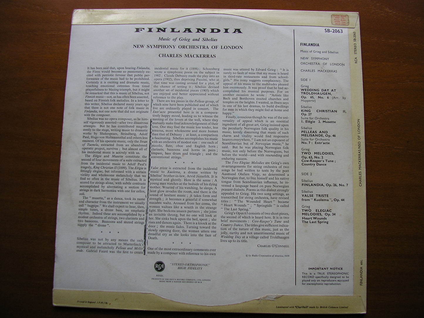 SIBELIUS & GRIEG: ORCHESTRAL WORKS   MACKERRAS / NEW SYMPHONY ORCHESTRA   SB 2063