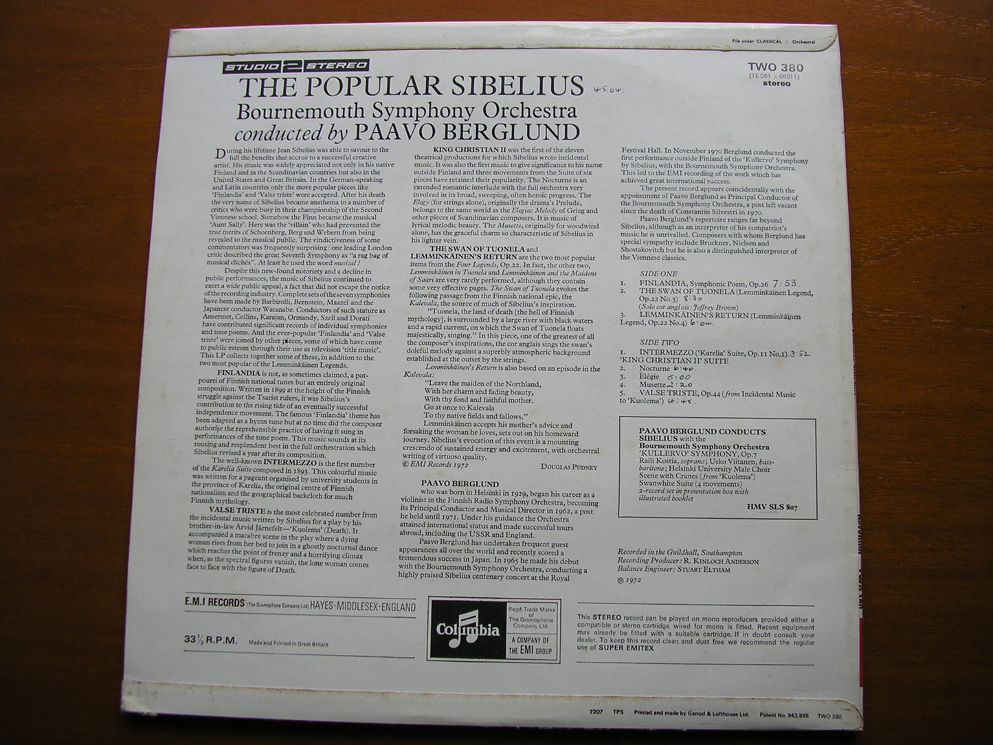 SIBELIUS: ORCHESTRAL WORKS     BERGLUND / BOURNEMOUTH SYMPHONY  TWO 380