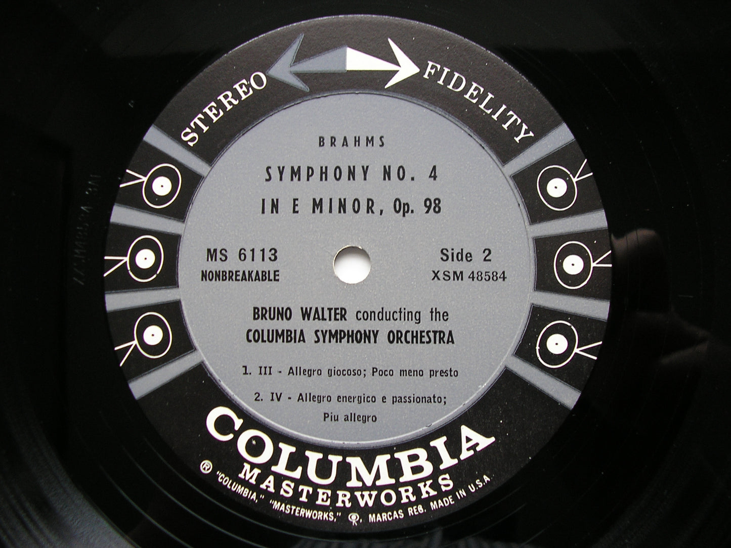 BRAHMS: SYMPHONY No. 4 WALTER / COLUMBIA SYMPHONY MS 6113