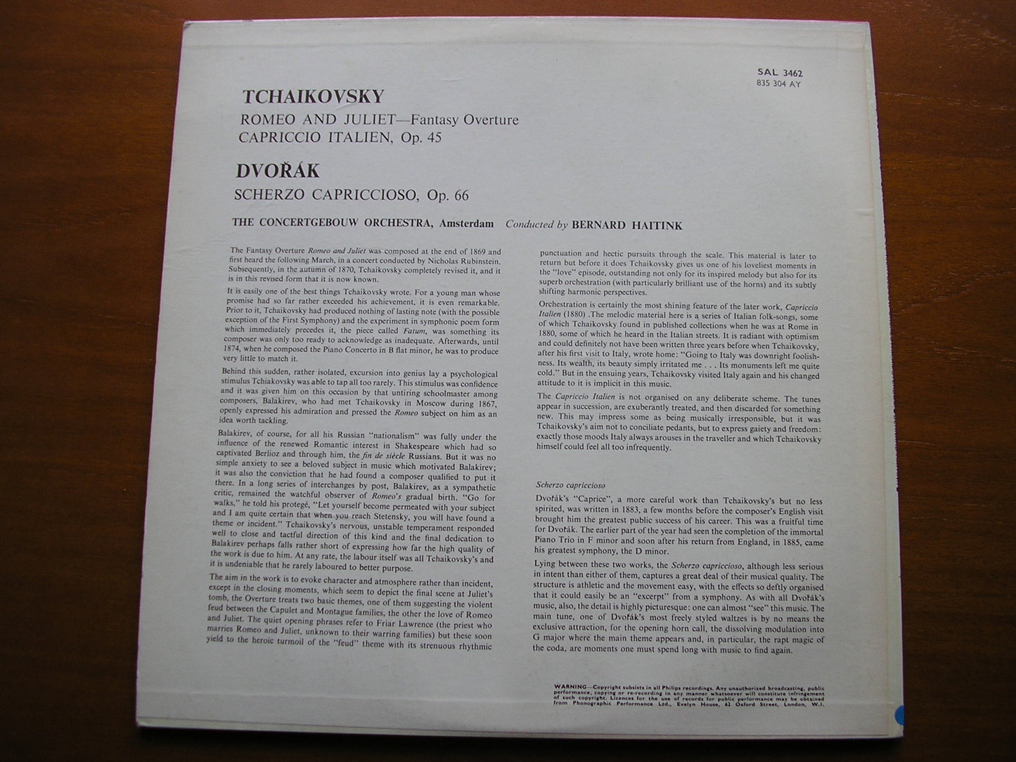 TCHAIKOVSKY: CAPRICCIO ITALIEN / ROMEO & JULIET / DVORAK: SCHERZO HAITINK / CONCERTGEBOUW SAL 3462