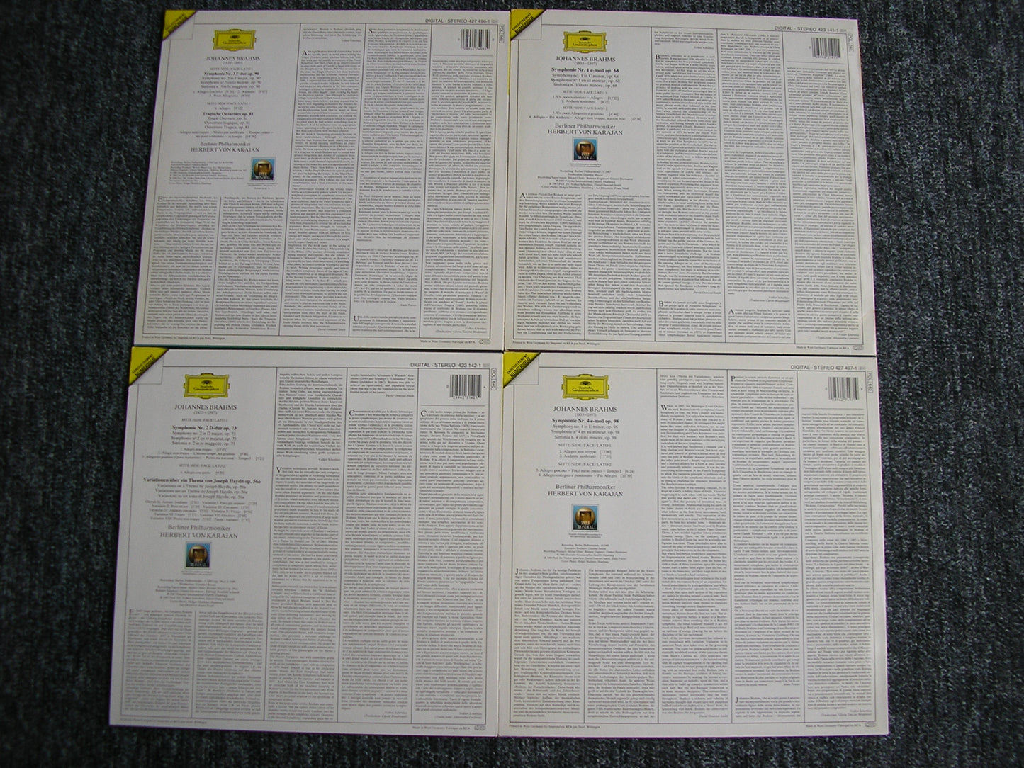 BRAHMS: THE FOUR SYMPHONIES / TRAGIC OVERTURE / HAYDN VARIATIONS KARAJAN / BERLIN PHILHARMONIC 4LP