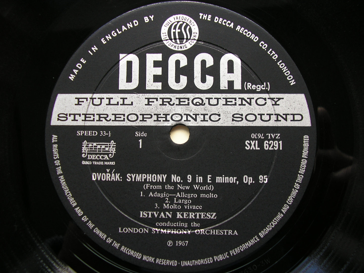 DVORAK: SYMPHONY No. 9 / OVERTURE Othello     ISTVAN KERTESZ / LONDON SYMPHONY   SXL 6291
