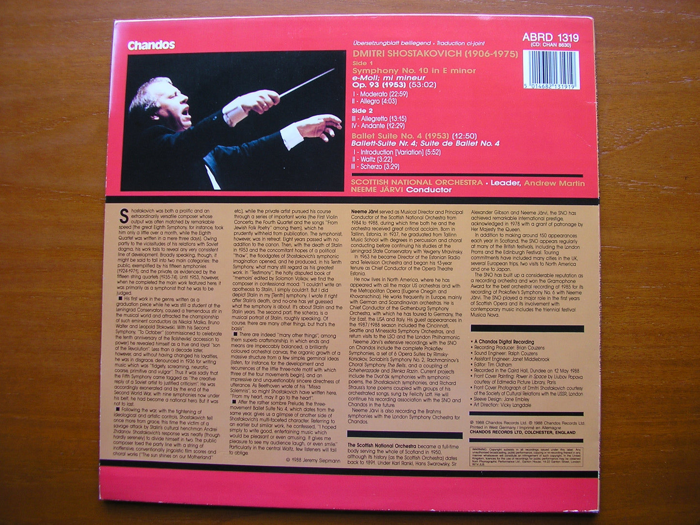 SHOSTAKOVICH: SYMPHONY No. 10 / BALLET SUITE JARVI / SCOTTISH NATIONAL ORCHESTRA ABRD 1319