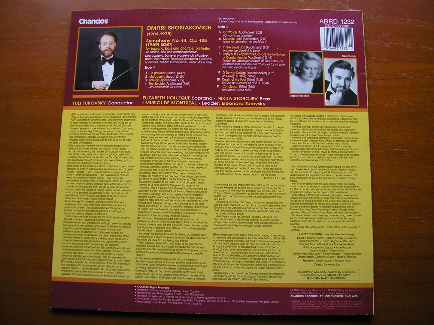 SHOSTAKOVICH: SYMPHONY No. 14 SOLOISTS / I MUSICI DE MONTREAL / YULI TUROVSKY ABRD 1232