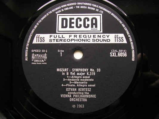 MOZART: SYMPHONIES Nos. 33 & 39   KERTESZ / VIENNA PHILHARMONIC ORCHESTRA    SXL 6056
