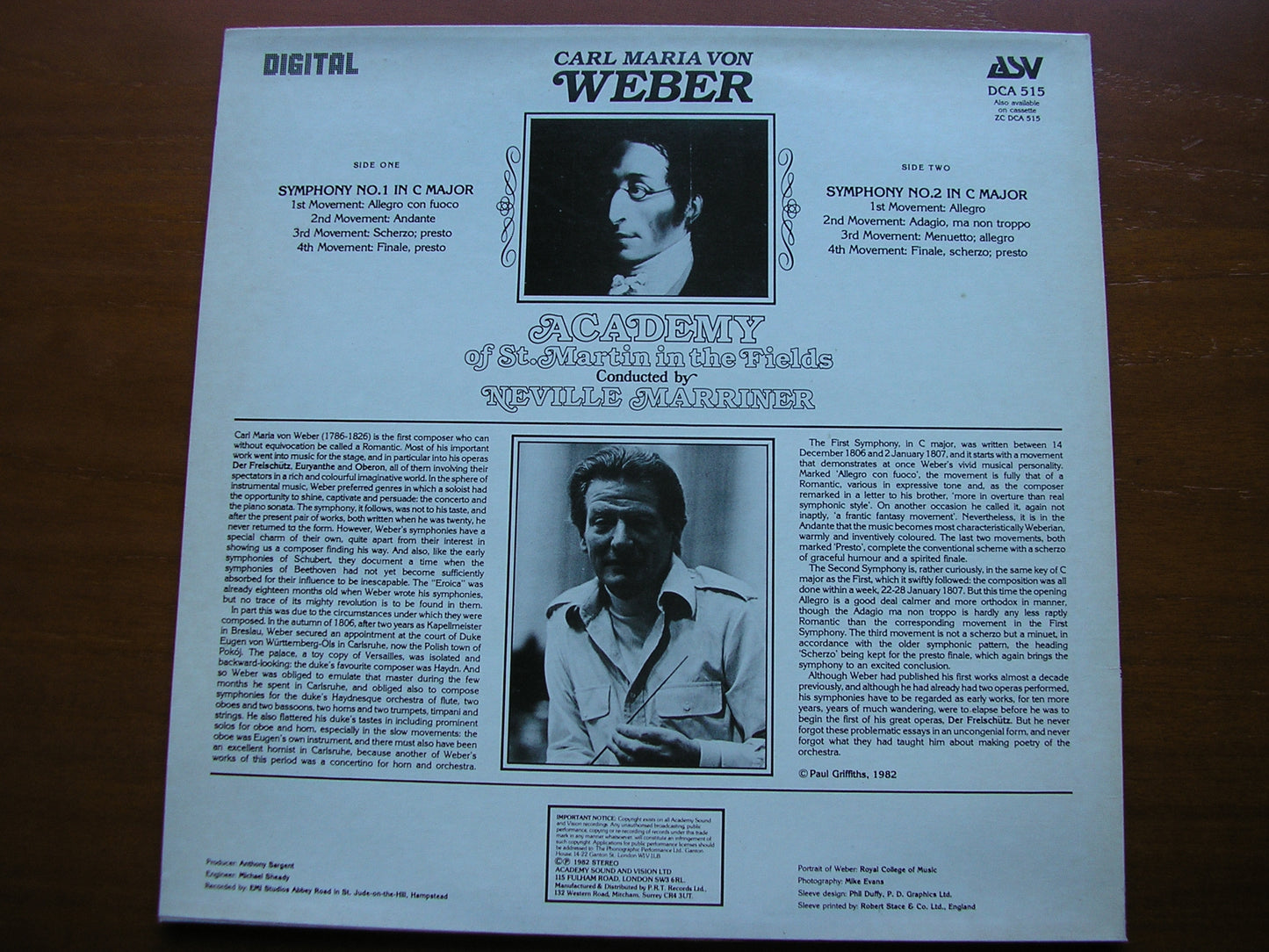 WEBER: SYMPHONIES Nos. 1 & 2 MARRINER / ASMIF DCA 515