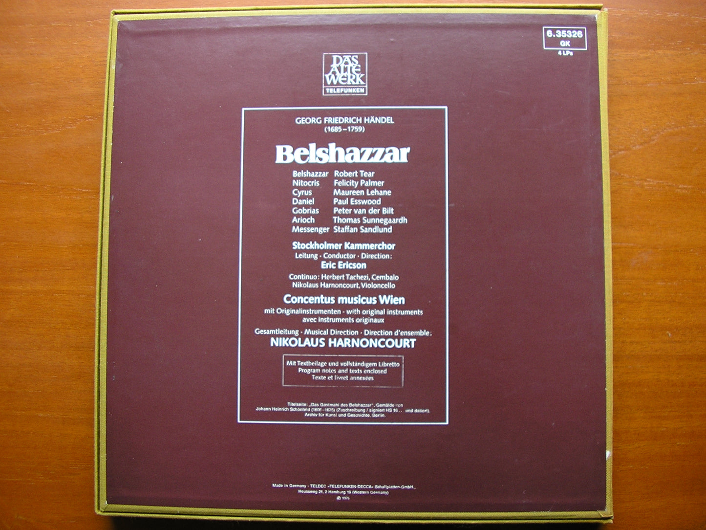 HANDEL: BELSHAZZAR TEAR / PALMER / LEHANE / CONCENTUS MUSICUS / HARNONCOURT 635326