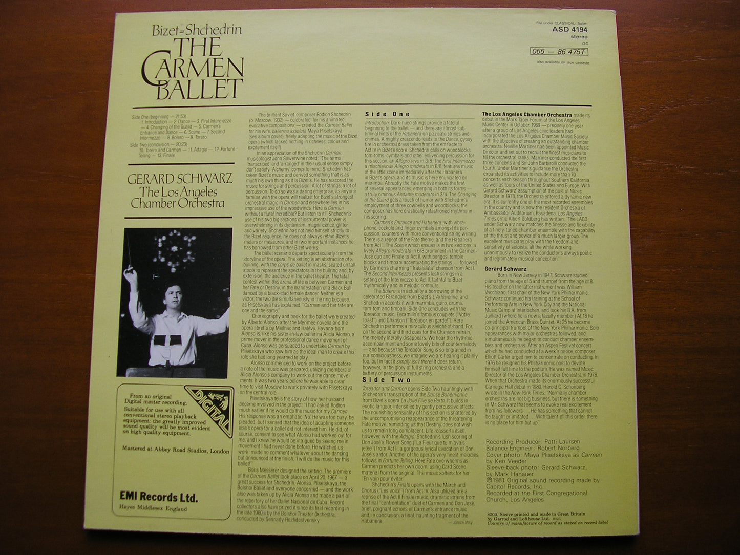 BIZET - SHCHEDRIN: THE CARMEN BALLET     SCHWARZ / LOS ANGELES CHAMBER ORCHESTRA   ASD 4194