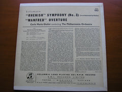 SCHUMANN: SYMPHONY No. 3 'Rhenish' re - orchestrated by Mahler / MANFRED OVERTURE    GIULINI / PHILHARMONIA    33CX 1662