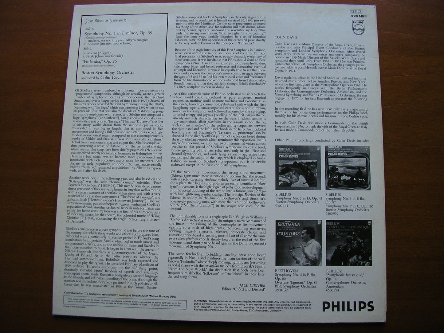 SIBELIUS: SYMPHONY No. 1 / FINLANDIA       DAVIS / BOSTON SYMPHONY    9500 140