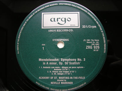 MENDELSSOHN: SYMPHONIES Nos. 3 & 4     MARRINER / ASMIF     ZRG 926