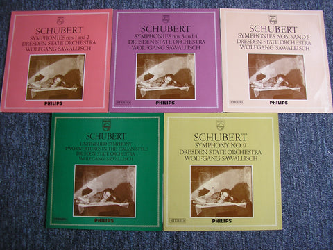 SCHUBERT: THE SYMPHONIES / TWO OVERTURES    SAWALLISCH / DRESDEN STATE ORCHESTRA   PHILIPS 5 LP