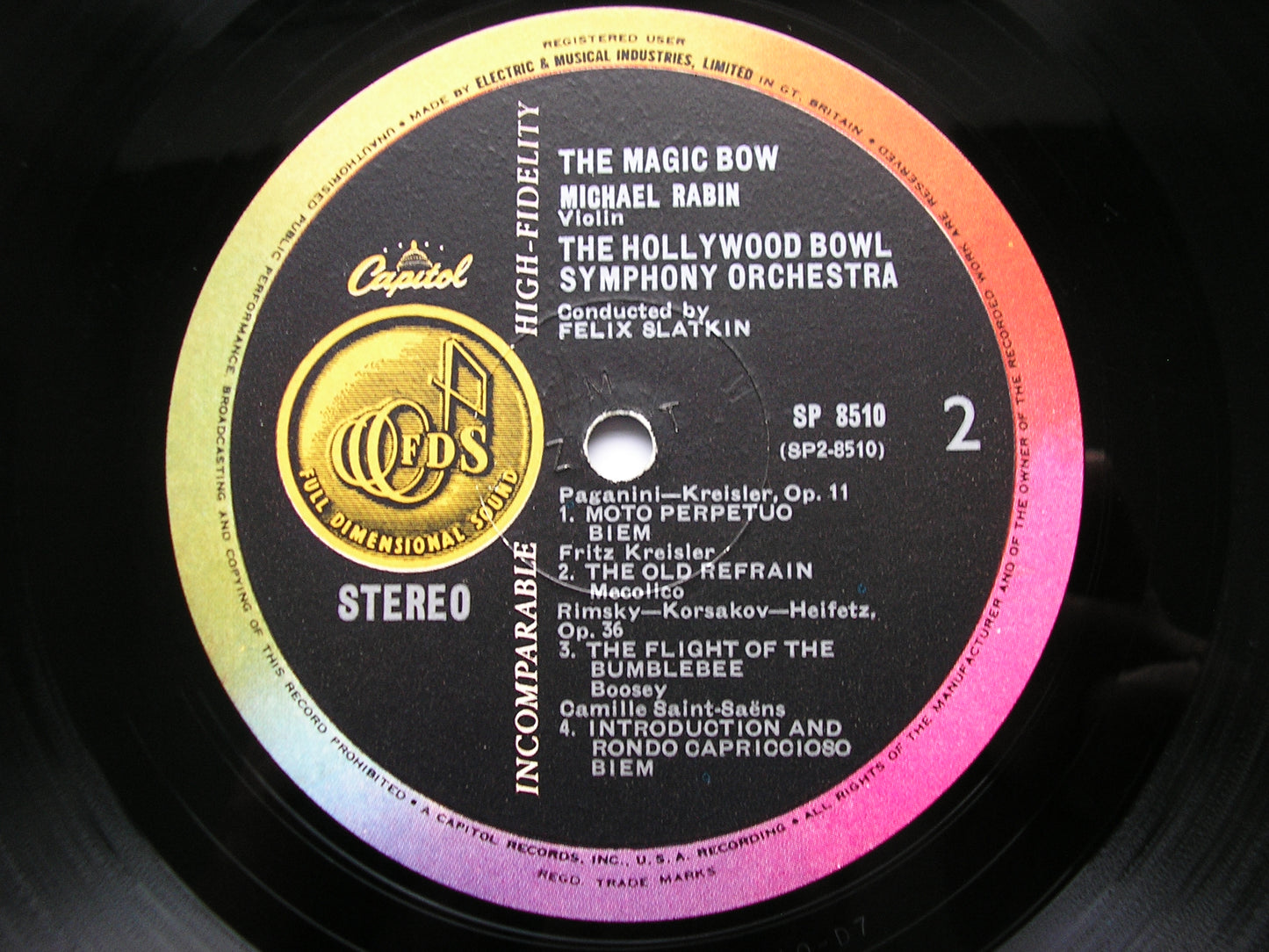 THE MAGIC BOW: VIRTUOSO VIOLIN MUSIC    MICHAEL RABIN / HOLLYWOOD BOWL SYMPHONY / SLATKIN    SP 8510