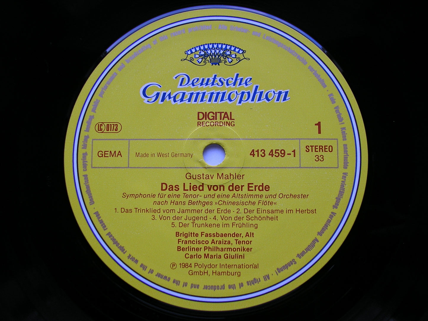 MAHLER: DAS LIED VON DER ERDE    FASSBAENDER / ARAIZA / BERLIN PHILHARMONIC / GIULINI     413 459