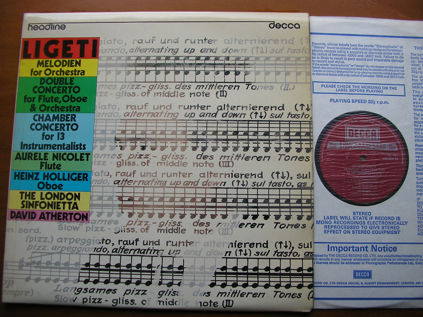 LIGETI: MELODIEN / DOUBLE CONCERTO / CHAMBER CONCERTO     NICOLET / HOLLIGER / LONDON SINFONIETTA / ATHERTON     HEAD 12