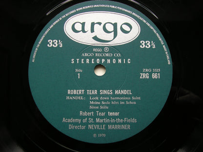 ARNE / HOOK / BOYCE / HANDEL: ARIAS / SONGS / CANTATAS      ROBERT TEAR / ASMIF / MARRINER     ZRG 661