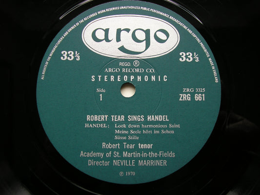 ARNE / HOOK / BOYCE / HANDEL: ARIAS / SONGS / CANTATAS      ROBERT TEAR / ASMIF / MARRINER     ZRG 661