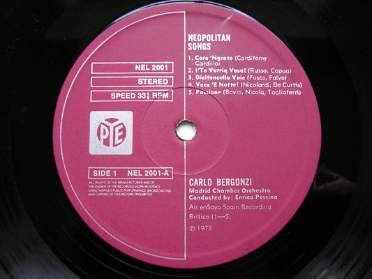 NEAPOLITAN SONGS: CARDILLO / DE CURTIS / CAPUA / TAGLIFERRI / CIOFFI / FALVO      CARLO BERGONZI / MADRID CHAMBER ORCHESTRA / PESSINA     NEL 2001