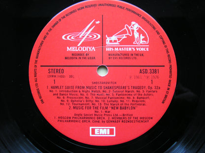SHOSTAKOVICH: NEW BABYLON / HAMLET       ROZHDESTVENSKY / MOSCOW PHILHARMONIC ORCHESTRA      ASD 3381