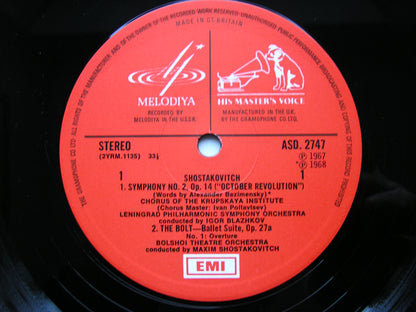SHOSTAKOVICH: SYMPHONY No. 2 / THE BOLT ballet music    LENINGRAD PO / BLAZHKOV & BOLSHOI ORCHESTRA / MAXIM SHOSTAKOVICH    ASD 2747