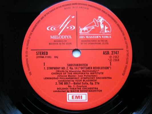 SHOSTAKOVICH: SYMPHONY No. 2 / THE BOLT ballet music    LENINGRAD PO / BLAZHKOV & BOLSHOI ORCHESTRA / MAXIM SHOSTAKOVICH    ASD 2747