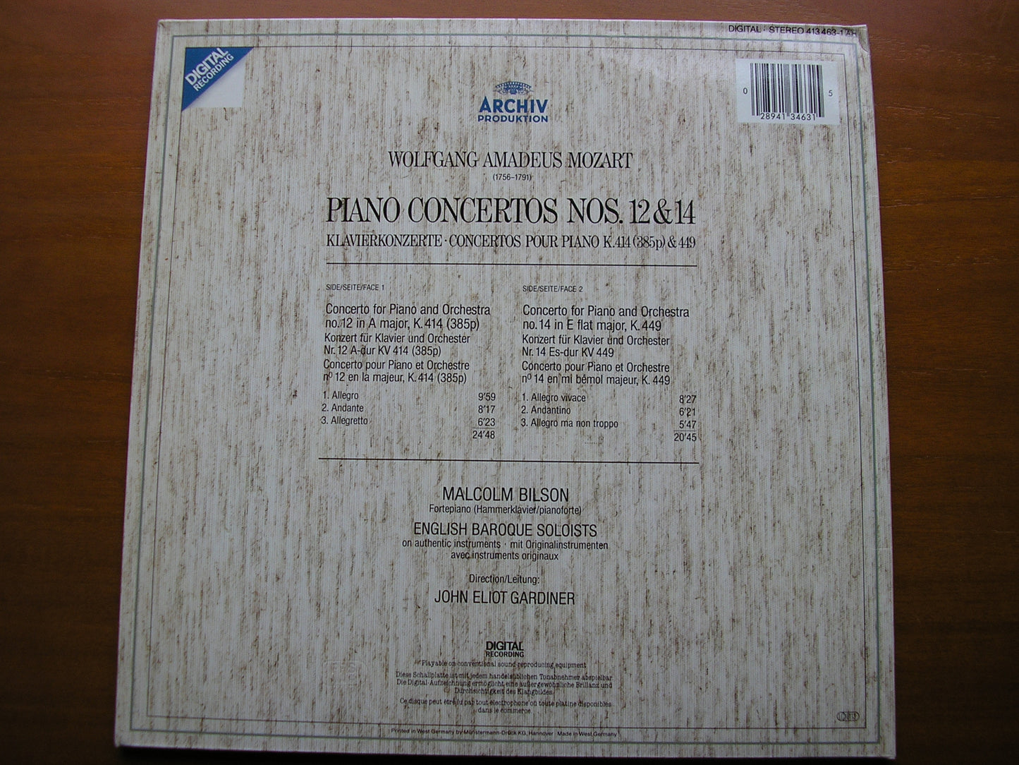 MOZART: PIANO CONCERTOS Nos. 12 & 14      BILSON / ENGLISH BAROQUE SOLOISTS / GARDINER     413 463