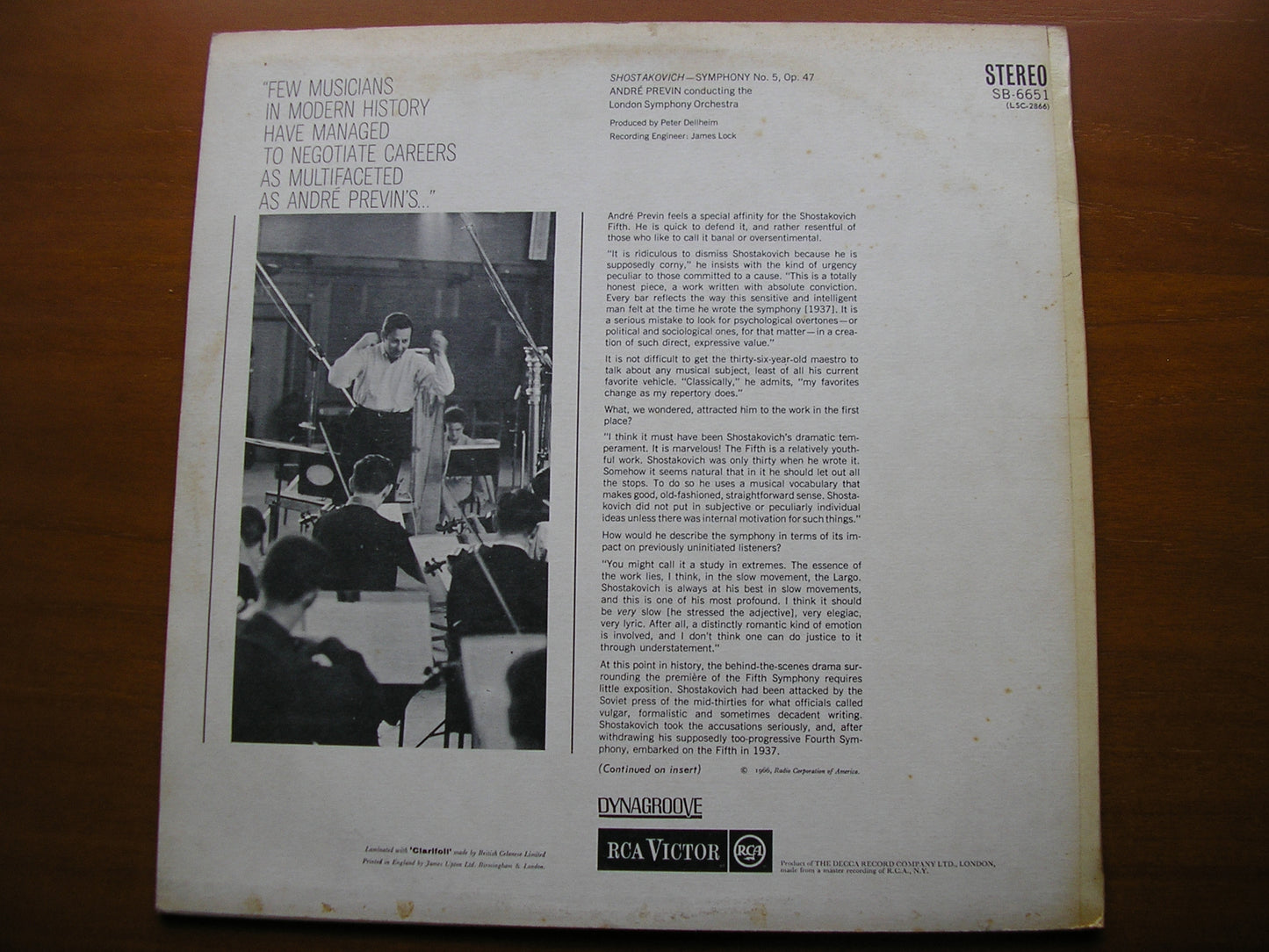 SHOSTAKOVICH: SYMPHONY No. 5      ANDRE PREVIN / LONDON SYMPHONY    SB 6651