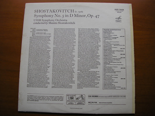 SHOSTAKOVICH: SYMPHONY No. 5     MAXIM SHOSTAKOVICH / USSR SYMPHONY    ASD 2668
