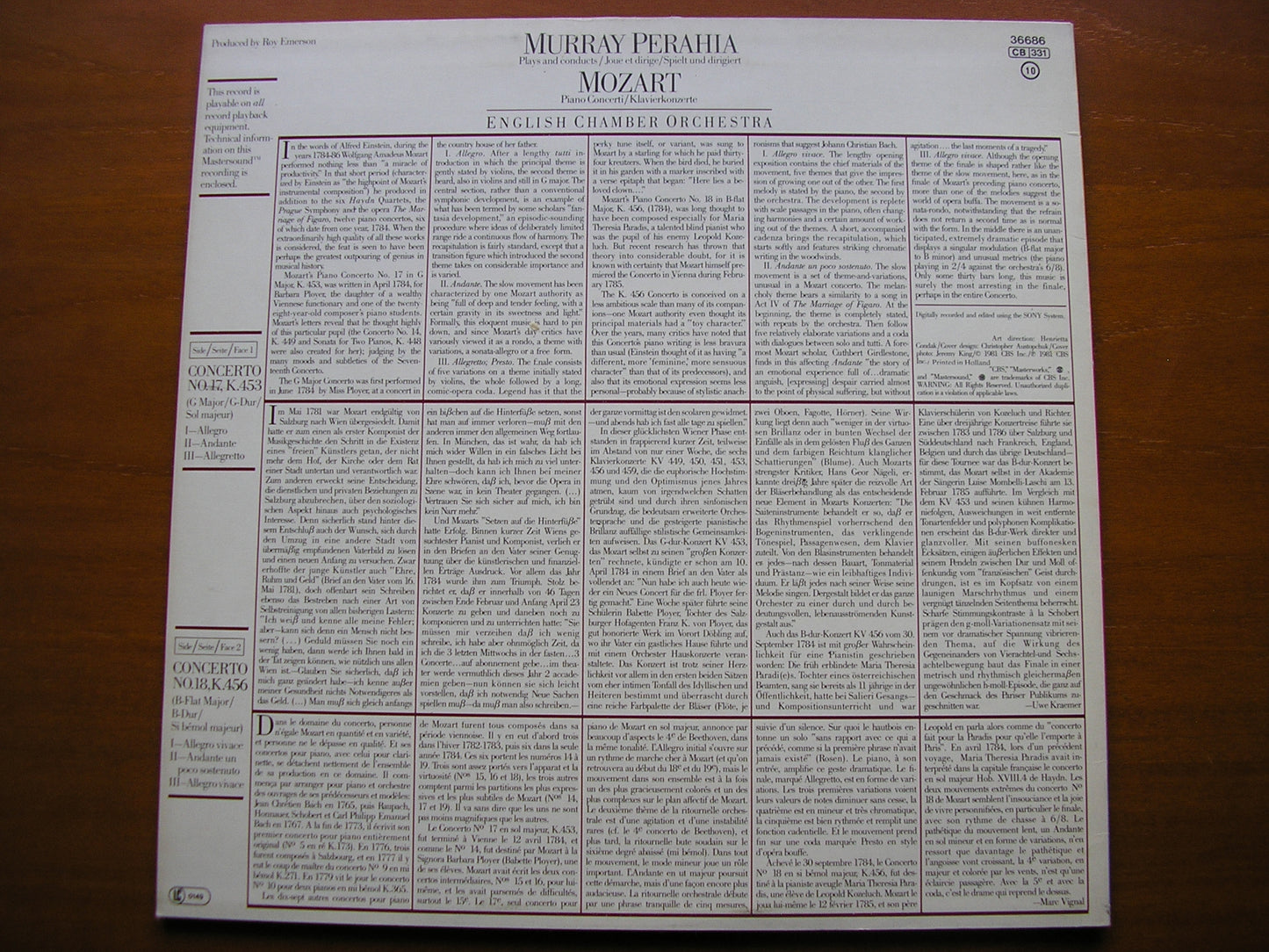 MOZART: PIANO CONCERTOS Nos. 17 & 18      PERAHIA / ENGLISH CHAMBER ORCHESTRA     36686