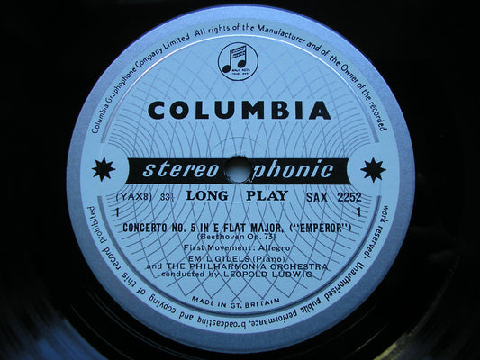 SAX 2252  BEETHOVEN: PIANO CONCERTO No. 5 'Emperor'      GILELS / PHILHARMONIA / LUDWIG