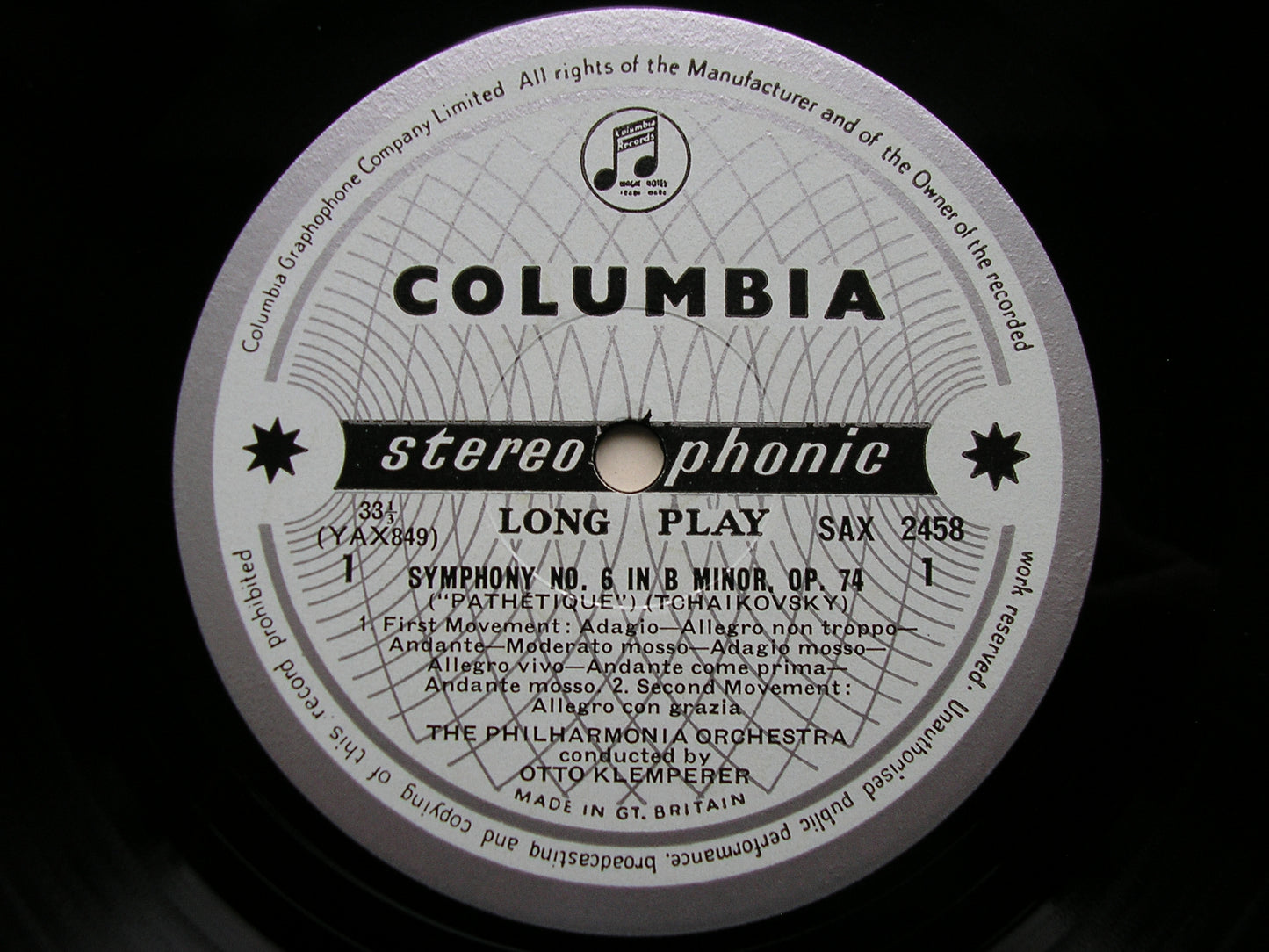 SAX 2458  TCHAIKOVSKY: SYMPHONY No. 6 'Pathetique'      PHILHARMONIA / KLEMPERER